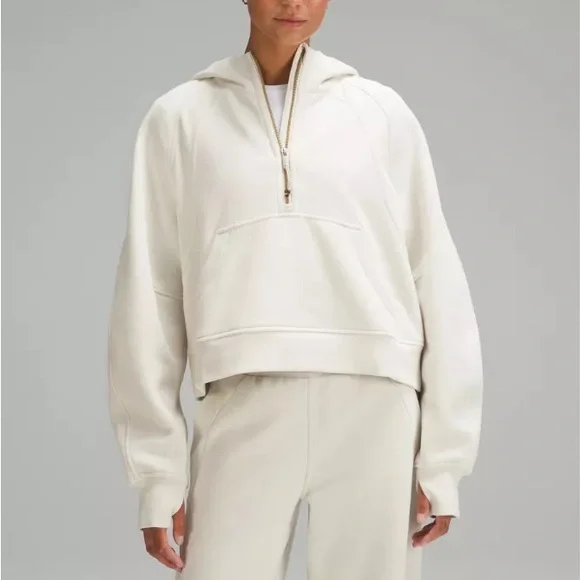 Lululemon Scuba Oversized Crop Half-Zip Hoodie in Bone - Picture 1 of 4